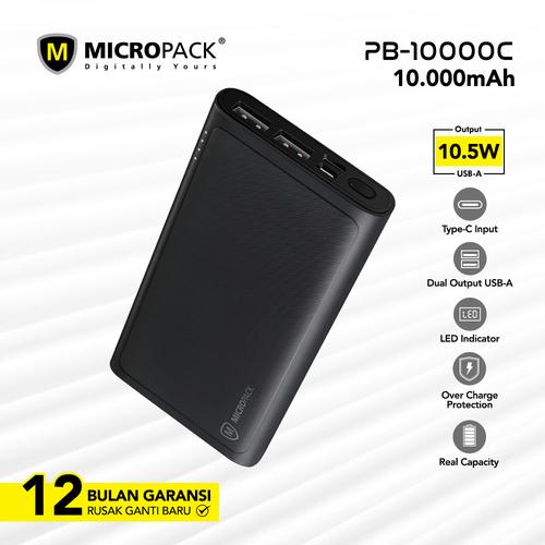 Foto Produk Micropack Type-C Power Bank 10.000 mAh Black (PB-10000 C) (FS) - Hitam dari Micropack Official Store