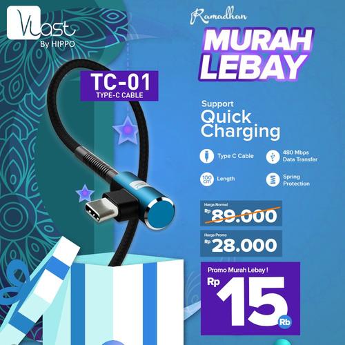 Foto Produk Hippo Vlast Kabel Type C USB 100cm TC-01 - Vlast TC-01 Type C 100cm - Merah dari iLo Official Store