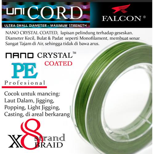 Foto Produk Senar Pancing PE X8 Falcon Uni Cord Nano Crystal Coated 150M - Hijau, PE 1.0 dari Falcon Indoesia