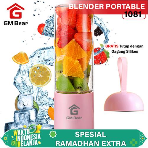 Foto Produk GM Bear Portable USB Blender Kaca 4 Mata Pisau-Portable Blender Juicer - Merah Muda dari GM Bear