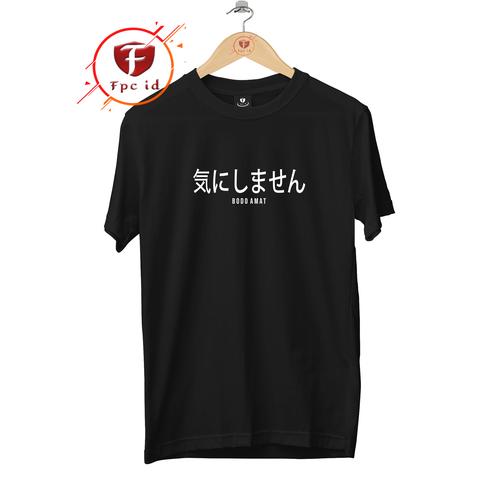 Foto Produk Kaos Tulisan Jepang BODO AMAT - Baju Kaos Distro Pria - Kaos Cewek - Putih, S dari FPC_ID