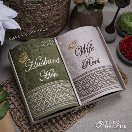 Foto Produk Handuk Gift Couple - Karla (Couple Towel) + Custom Bordir - Krem & Green, No Bordir dari Toko Handuk Official Store