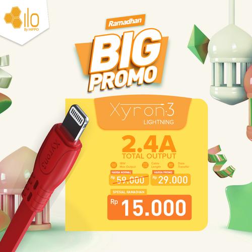 Foto Produk Hippo Xyron 3 Kabel Data & Charger Lightning Iphone Quick Charging 3.0 - Abu-abu dari iLo Official Store
