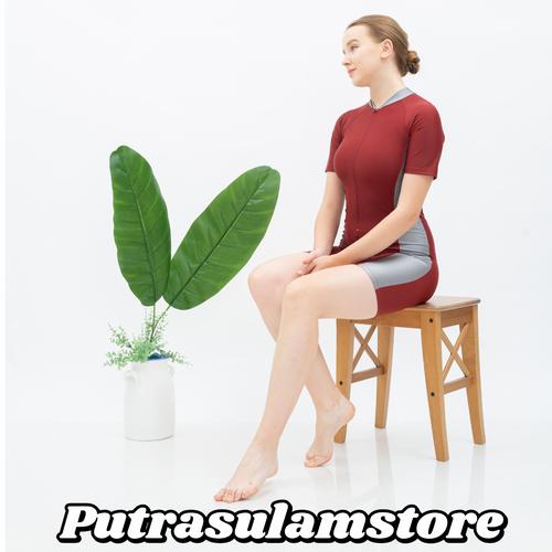 Foto Produk Baju Renang Diving Polos Lengan Pendek Dewasa Pria Wanita - MERAH ABU, M dari PutraSulamStore
