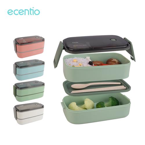 Foto Produk ecentio Kotak Makan Siang Desain Tingkat 800/1600 ml - 1600 ml, Merah Muda dari ecentio Official Store