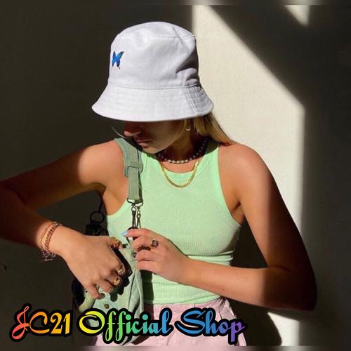 Jual Bucket Hat Butterfly - Putih - Kab 