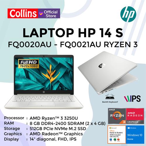 Foto Produk Laptop HP 14s-fq0020AU fq0021AU Ryzen 3-3250U 8GB 512GB 14"FHD W10 OHS dari Collins Official