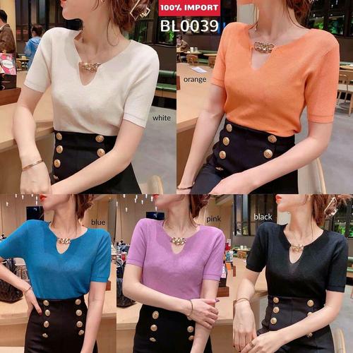 BL0039 Gold Chain Casual Knit Top 