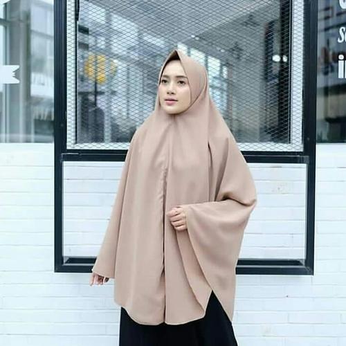 Gambar Jilbab Khimar Jumbo Wolfis Syari / XXXL 125 x 130 Hijab Instant - mocca dari Adelia.Hijab Kab. Jepara Tokopedia