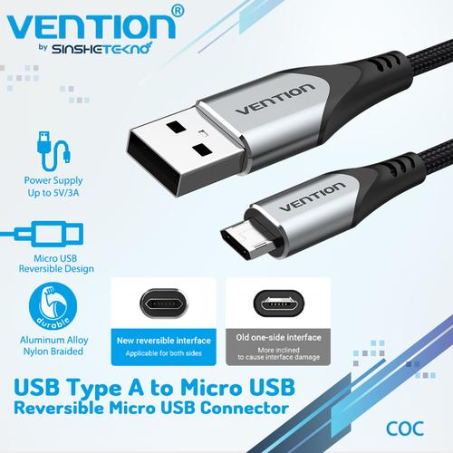 Foto Produk Vention Kabel Data Charger Micro Usb Reversible Fast Charging Android - COC Grey, 0.25 Meter dari VENTION by SinsheTekno