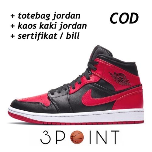 Jual Sepatu Air Jordan Mid Banned Reverse Bred Black Red 42
