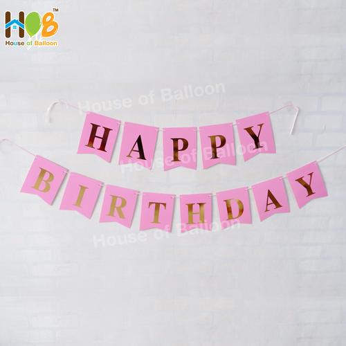 Gambar Banner Ulang Tahun / Bunting Flag Happy Birthday Tulisan Gold - Merah Muda dari House Of Balloon Kota Bandung Tokopedia