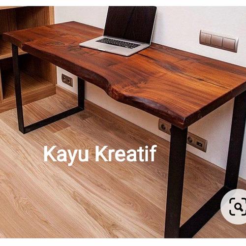 Jual top table kayu mahoni daun meja+kaki besi Jakarta Selatan kayu