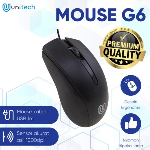 Foto Produk Mouse Kabel Optikal G6 Unitech Wired Kabel USB 1000DPI For Laptop PC - Biru dari TokoUsbcom