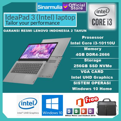 Foto Produk Laptop Lenovo IdeaPad Slim 3i i3-1005G1 256GB SSD 4GB WIN10+OHS MURAH - Platinum Grey dari Sinarmulia Sukses Makmur