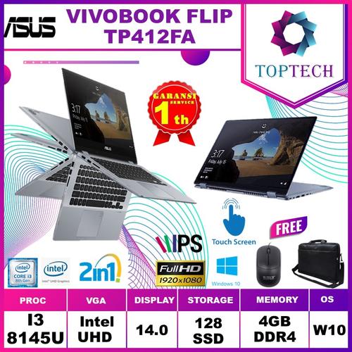 Foto Produk ASUS VIVOBOOK FLIP TP412FA 2in1 Touch i3 8145U 8GB 128ssd W10 14.0FHD - 4 gb dari Top Tech