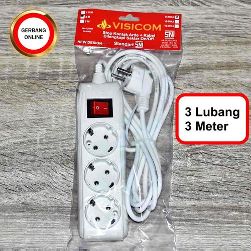 Foto Produk Stop Kontak Visicom 3 4 5 Lubang 1,5 3 5 Meter Colokan Kabel Panjang - 3 lubang 3meter dari Gerbang Online