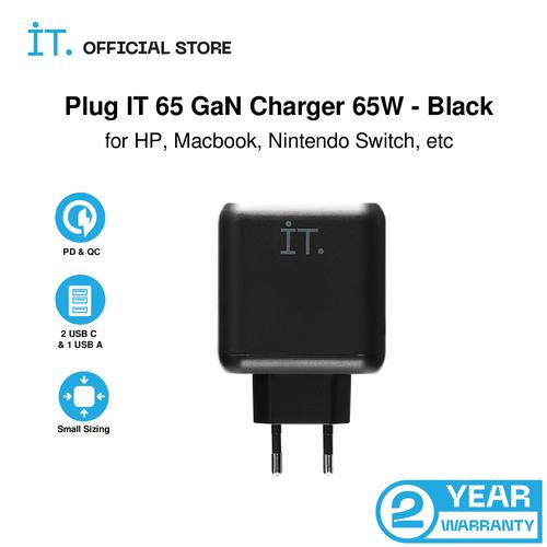 Gambar IT Plug IT 65 GaN Charger 65W - Black dari IT Official Store Jakarta Utara Tokopedia