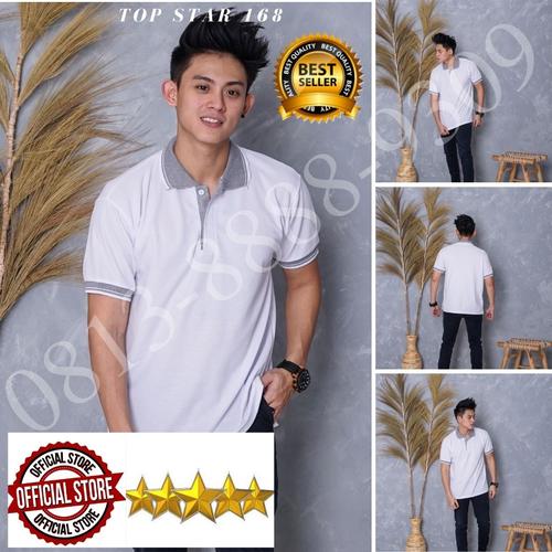 Foto Produk Kaos Polo Shirt Polos Putih kerah abu/kaos kerah pria/baju kaos kerah - Putih kerah abu, S dari Top Star 168