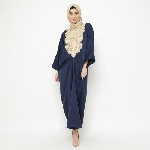 Foto Produk Eiza by duapola Baju Dress Muslim Crepe Gold Lace Kaftan 9889 - Navy dari Eiza