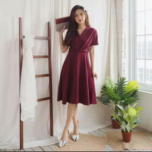 Gambar DRESS MILEY FLARE SCUBA / DRESS WANITA SCUBA PREMIUM / DRESS PESTA WAN - Putih dari NiaFashionStore Jakarta Barat Tokopedia