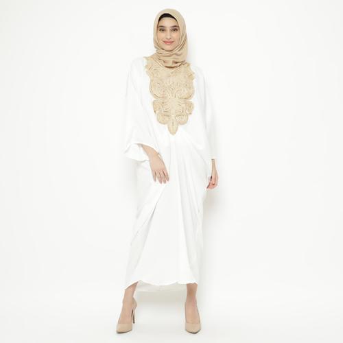 Foto Produk Eiza by duapola Baju Dress Muslim Crepe Gold Lace Kaftan 9889 - White dari Eiza