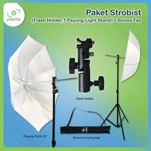 Promo Paket Strobist (Flash Holder,1 Payung,Light Stand) + bonus tas