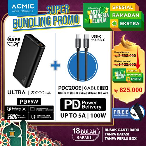 Foto Produk ACMIC ULTRA 65W USB-C PD PowerBank for Laptop MacBook Nintendo Switch - Kabel PDC200e, Tanpa Charger dari ACMIC Official Store