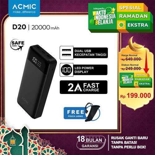 Foto Produk ACMIC D20 20000mAh Digital Display + 2A Fast Charge PowerBank - Putih dari ACMIC Official Store