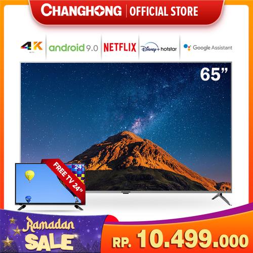 Foto Produk Changhong 65 Inch 4K UHD Android 9.0 Smart TV Nexflix LED TV -U65H7A dari Changhong Official