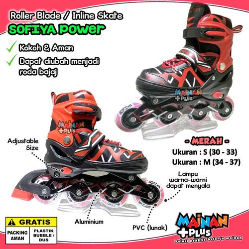Foto Produk SEPATU RODA ANAK ROLLER BLADE INLINE SKATE SOFIYA POWER BAJAJ LAMPU - Merah, S dari MainanPlus