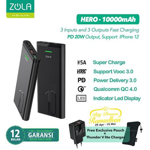 Foto Produk Zola Powerbank Hero 10000mAh Fast Charge VOOC 3.0,PD,QC3.0,SuperCharge dari Zola Indonesia