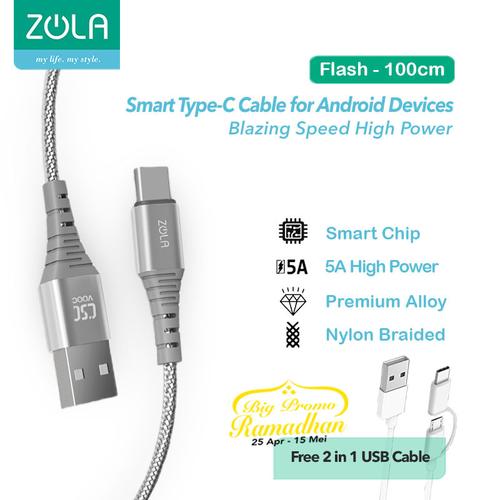 Foto Produk ZOLA Flash Fast Charge Kabel Data Type C QC3.0,VOOC,SuperCharge Max 5A - Abu-abu dari Zola Indonesia