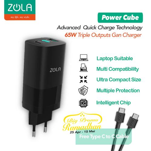 Foto Produk Zola Power Cube Charger GaN 65W fast charger QC 4.0 PD 3.0 PPS FCP SCP dari Zola Indonesia