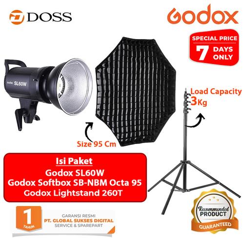 Foto Produk Godox SL60W LED Video Light Paket Softbox + Lightstand - PAKET OCTA dari DOSS