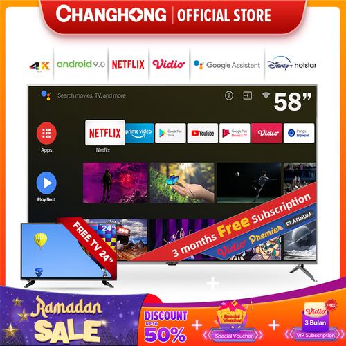 Foto Produk Changhong 58 Inch 4K UHD Android 9.0 Smart TV Netflix LED TV -U58H7A dari Changhong Official