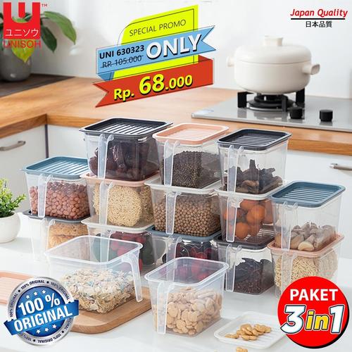 Foto Produk UNISOH PROMO 3 IN 1 KOTAK KONTAINER MAKANAN KULKAS MODEL PERSEGI - PINK dari UNISOH