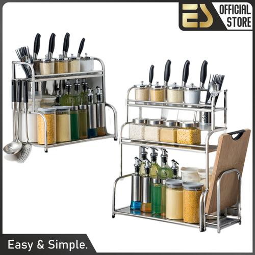 Foto Produk ES Rak Bumbu Masak Stainless Steel Rak Bumbu Dapur Serbaguna - 2 Tingkat-30cm, Tanpa Aksesoris dari ES Official Store
