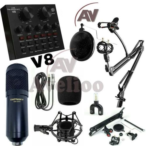 Foto Produk PAKET KUMPLIT MIC CONDENSER BM 800 + STAND + SOUNDCARD V8 + SPLITTER - BLACK GOLD dari Avelioo