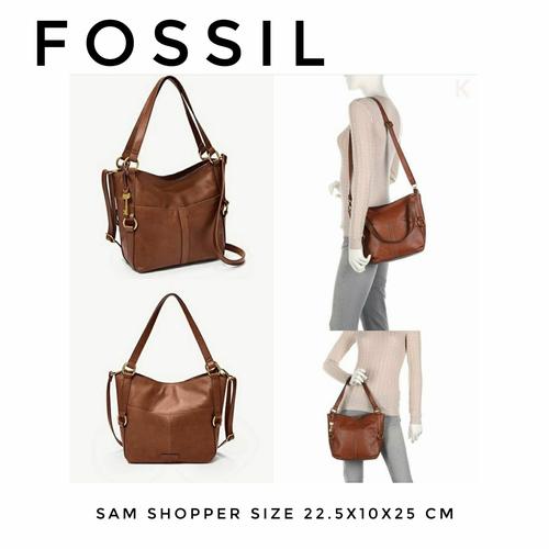 tas fossil sam shopper brown leather 