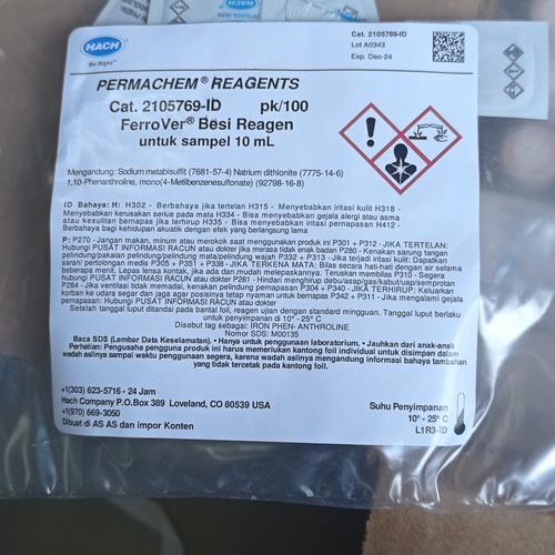 Foto Produk Hach 2105769 FerroVer Iron Reagent Powder Pillows 10 ml/Hach 21057-69 dari Tridi Lab