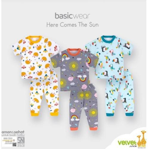 Foto Produk VELVET Junior setelan baju pendek celana panjang k.pundak/ harga 3stel - STARRY NIGHT, M(3STEL) dari babysleepshop