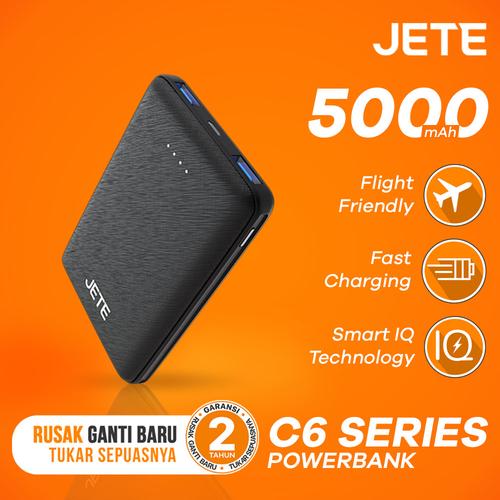 Foto Produk Powerbank JETE C6 5000 mAh Fast Charging and Smart IQ Garansi 1 Tahun - Hitam dari JETE Official Surabaya