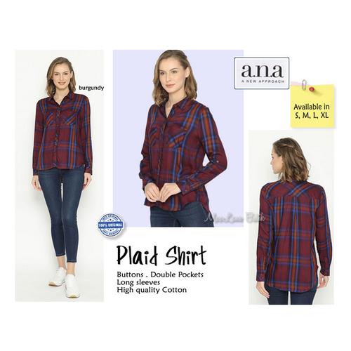 Jual ANA Plaid Shirt burgundy kemeja 