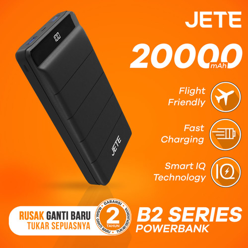 Foto Produk Powerbank JETE B2 20000 mAh Fast Charging & Smart IQ Garansi 25 Bulan - Hitam dari JETE Official Surabaya