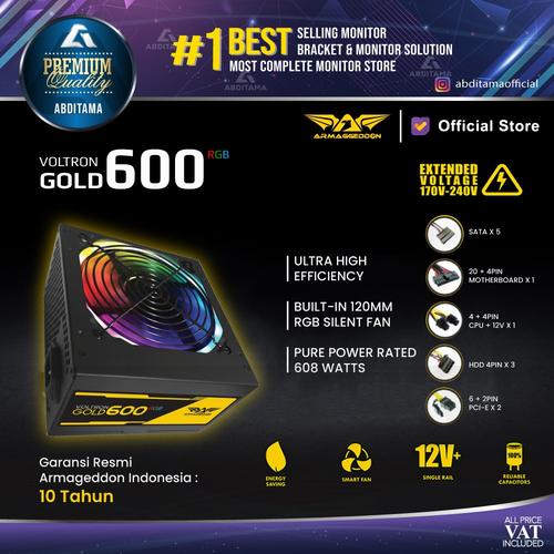 Foto Produk Power Supply PSU Armageddon Voltron Gold 600 RGB 80+ Gold Certified dari Abditama Official