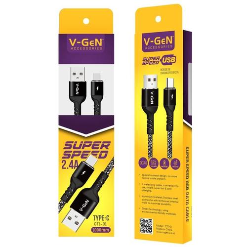 Foto Produk Kabel Data USB V-GeN CT1-01 TypeC Fast Charging 2.4A dari RAJACELL BEKASI