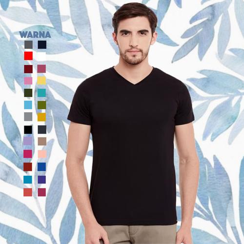 Foto Produk Kaos Polos Vneck Pria Spandek Lengan Pendek - M, Putih dari Kaos Katoen