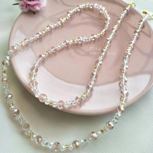 Pink/White Crystal Gold Silver Beads 
