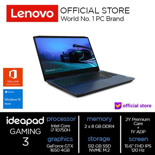 Foto Produk IdeaPad Gaming 3 15IMH05 - i7-10750H/16Gb/512 SSD/Win10 (81Y400AUID) dari Lenovo Official